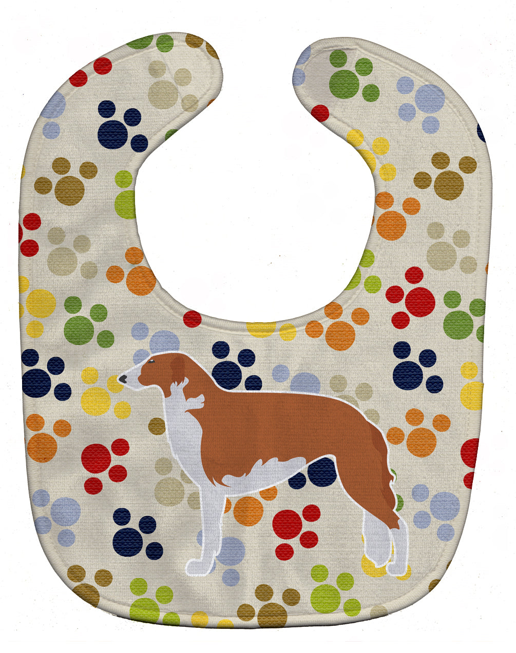 Borzoi Russian Greyhound Pawprints Baby Bib Easy-Clean Baby Bib Baby Feeding Accessory Baby Mealtime Essential, 10 x 13, Multicolor