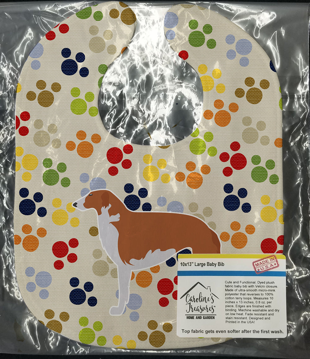 Borzoi Russian Greyhound Pawprints Baby Bib Easy-Clean Baby Bib Baby Feeding Accessory Baby Mealtime Essential, 10 x 13, Multicolor