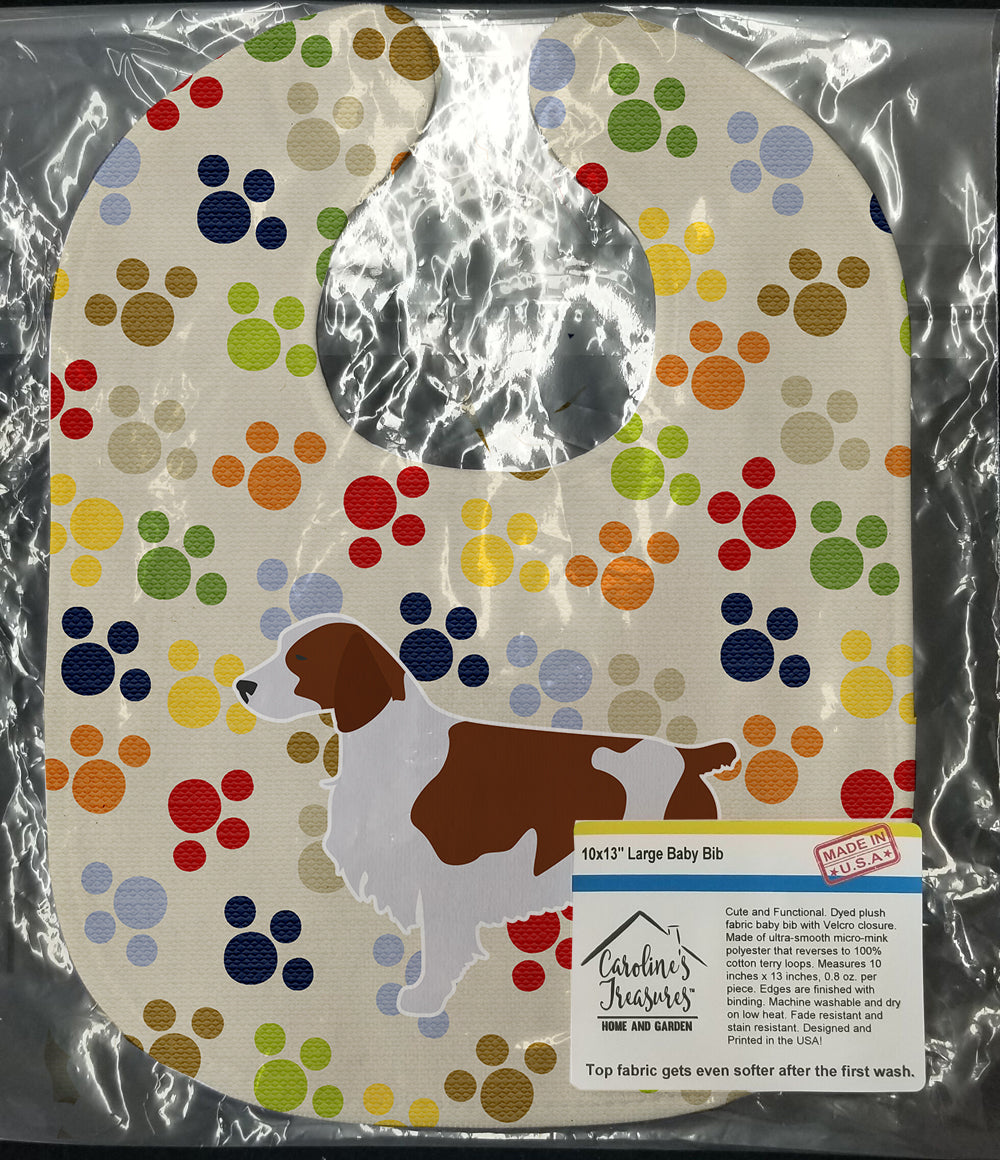 Welsh Springer Spaniel Pawprints Baby Bib Easy-Clean Baby Bib Baby Feeding Accessory Baby Mealtime Essential, 10 x 13, Multicolor
