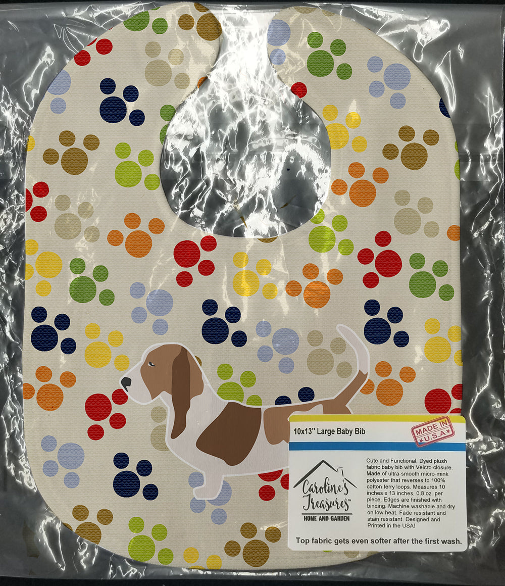 Basset Hound Pawprints Baby Bib Easy-Clean Baby Bib Baby Feeding Accessory Baby Mealtime Essential, 10 x 13, Multicolor