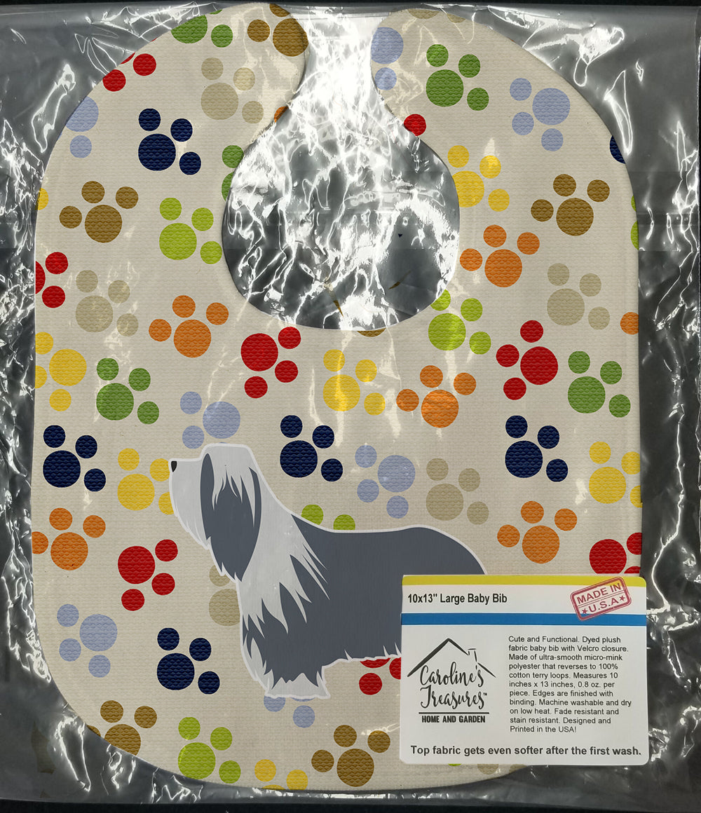 Bearded Collie Pawprints Baby Bib Easy-Clean Baby Bib Baby Feeding Accessory Baby Mealtime Essential, 10 x 13, Multicolor