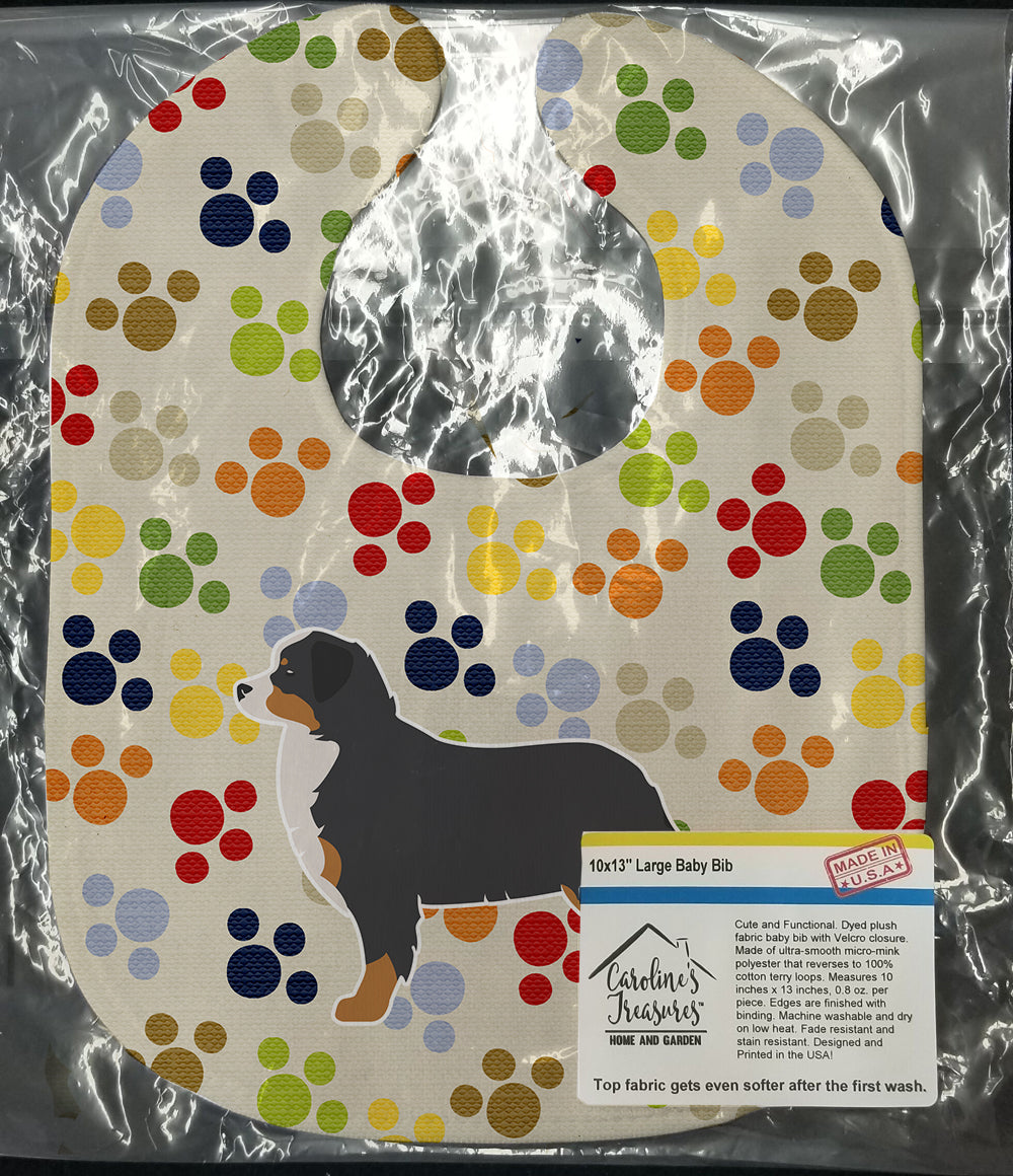 Bernese Mountain Dog Pawprints Baby Bib Easy-Clean Baby Bib Baby Feeding Accessory Baby Mealtime Essential, 10 x 13, Multicolor