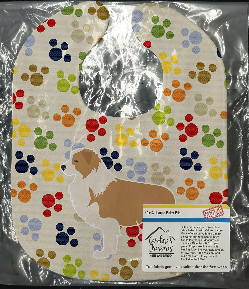 Red Border Collie Pawprints Baby Bib Easy-Clean Baby Bib Baby Feeding Accessory Baby Mealtime Essential, 10 x 13, Multicolor