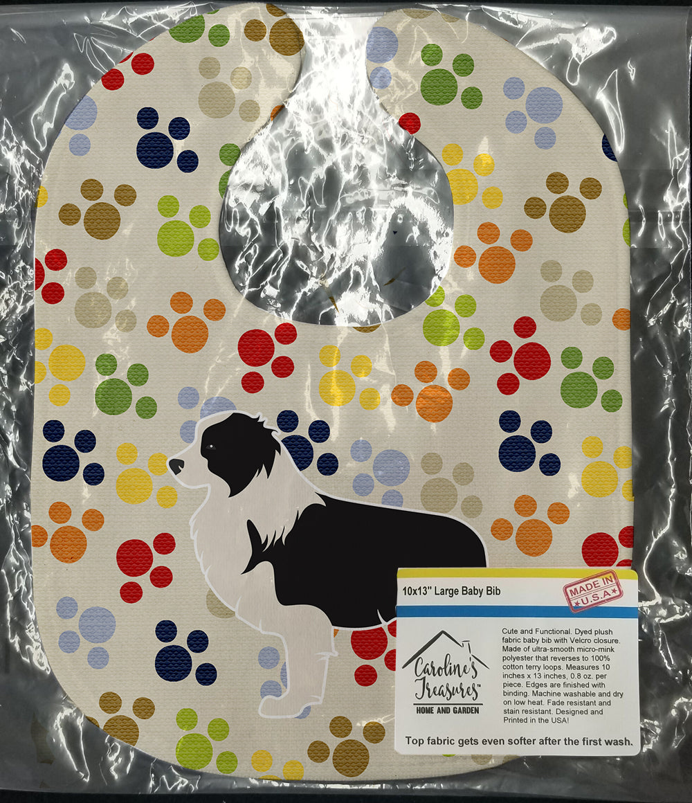Black Border Collie Pawprints Baby Bib Easy-Clean Baby Bib Baby Feeding Accessory Baby Mealtime Essential, 10 x 13, Multicolor