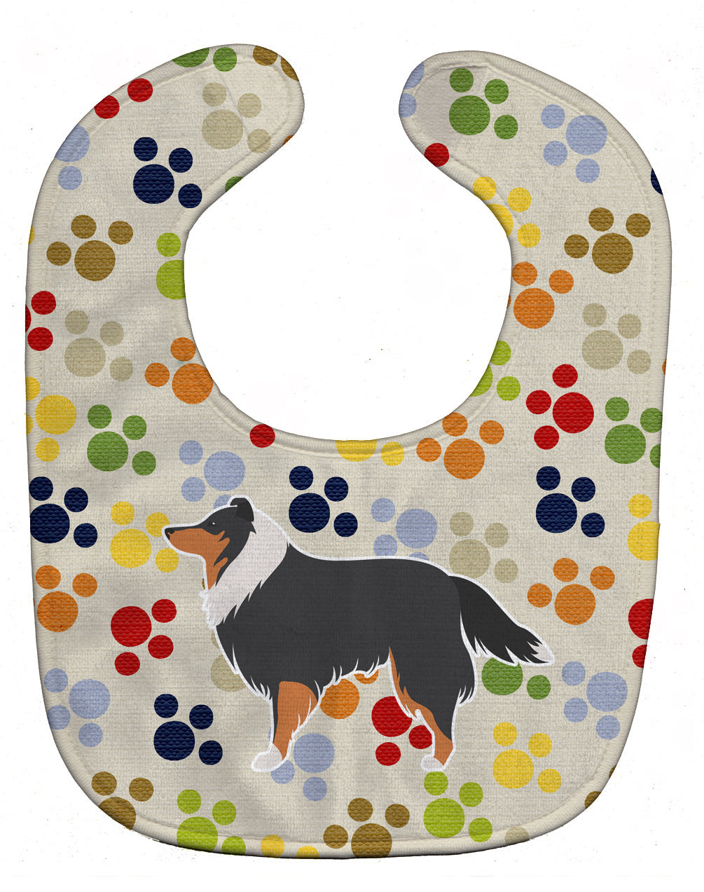 Sheltie/Shetland Sheepdog Pawprints Baby Bib Easy-Clean Baby Bib Baby Feeding Accessory Baby Mealtime Essential, 10 x 13, Multicolor