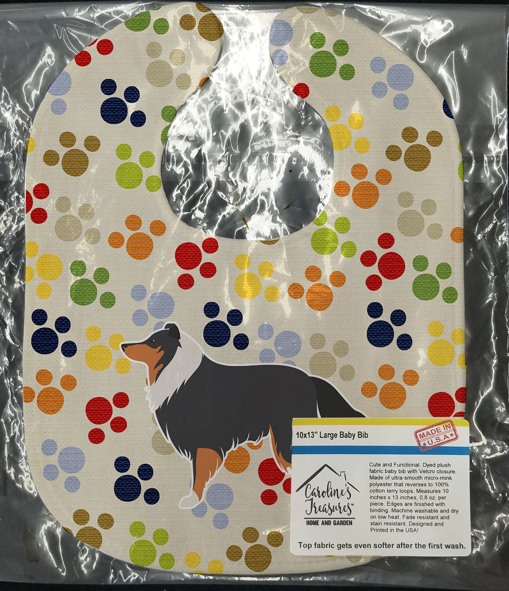 Sheltie/Shetland Sheepdog Pawprints Baby Bib Easy-Clean Baby Bib Baby Feeding Accessory Baby Mealtime Essential, 10 x 13, Multicolor