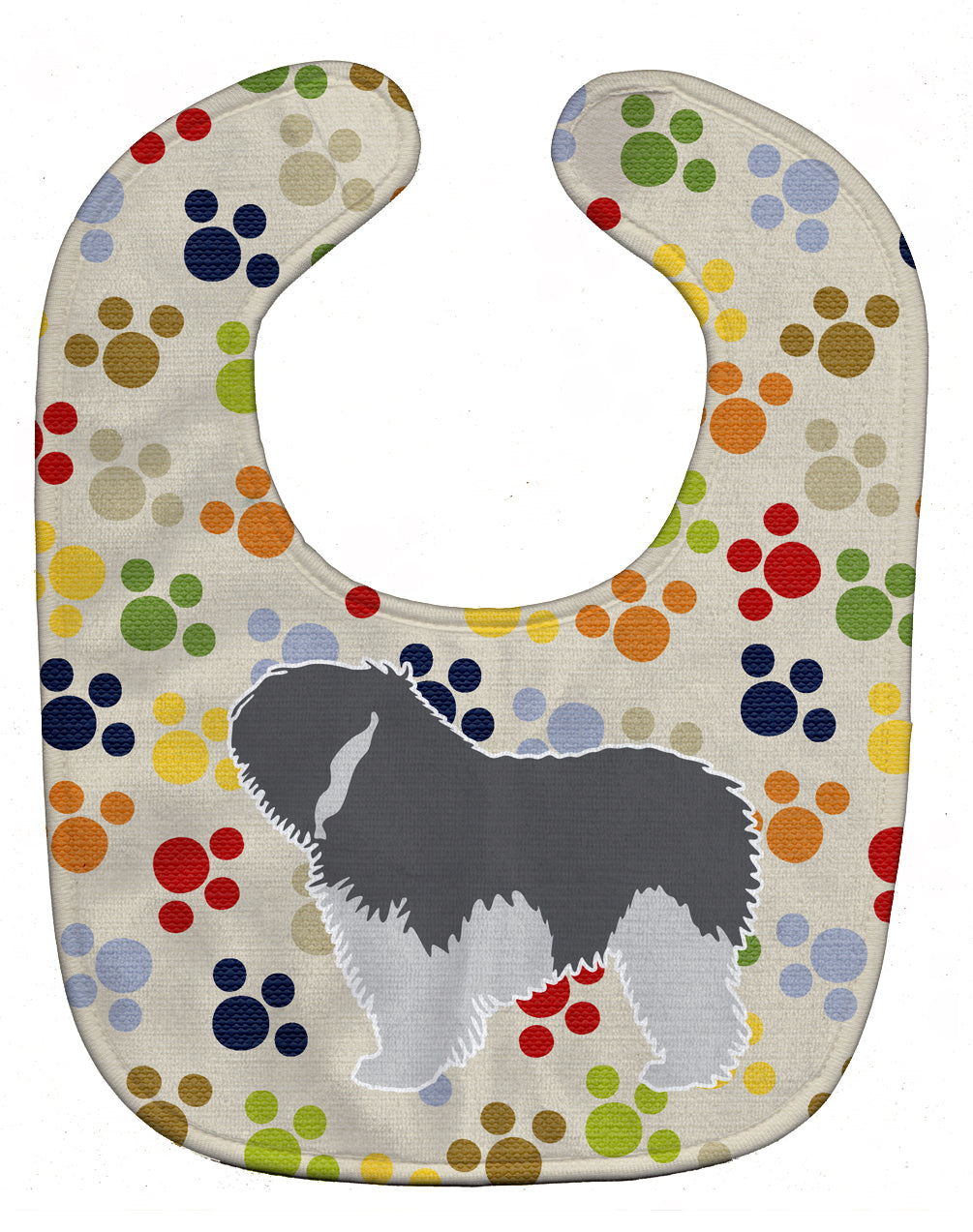Polish Lowland Sheepdog Dog Pawprints Baby Bib Easy-Clean Baby Bib Baby Feeding Accessory Baby Mealtime Essential, 10 x 13, Multicolor