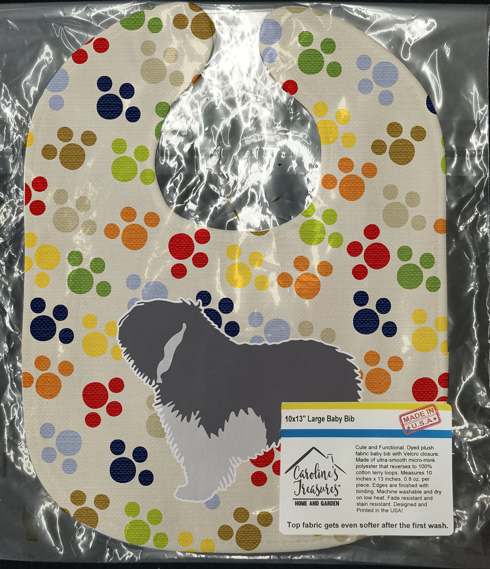 Polish Lowland Sheepdog Dog Pawprints Baby Bib Easy-Clean Baby Bib Baby Feeding Accessory Baby Mealtime Essential, 10 x 13, Multicolor