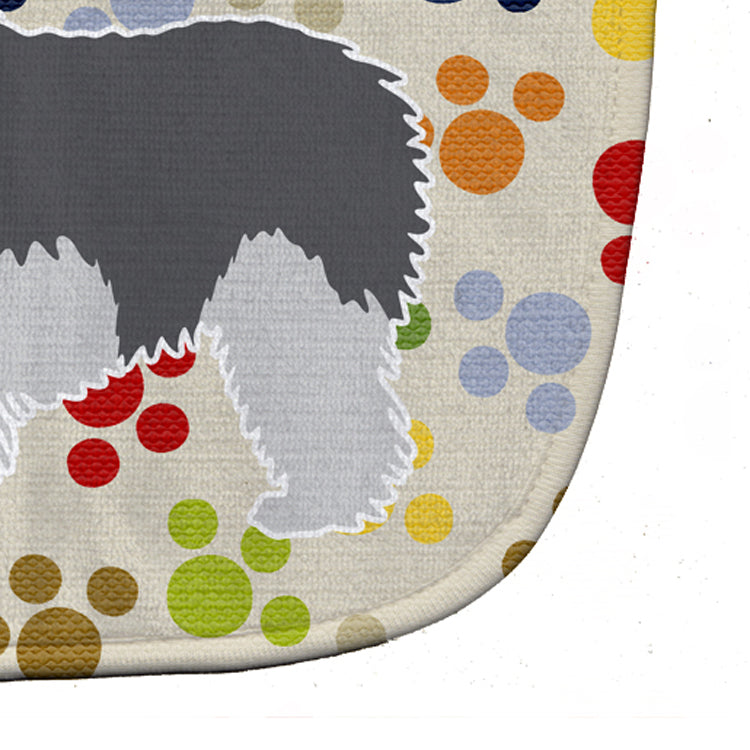 Polish Lowland Sheepdog Dog Pawprints Baby Bib Easy-Clean Baby Bib Baby Feeding Accessory Baby Mealtime Essential, 10 x 13, Multicolor