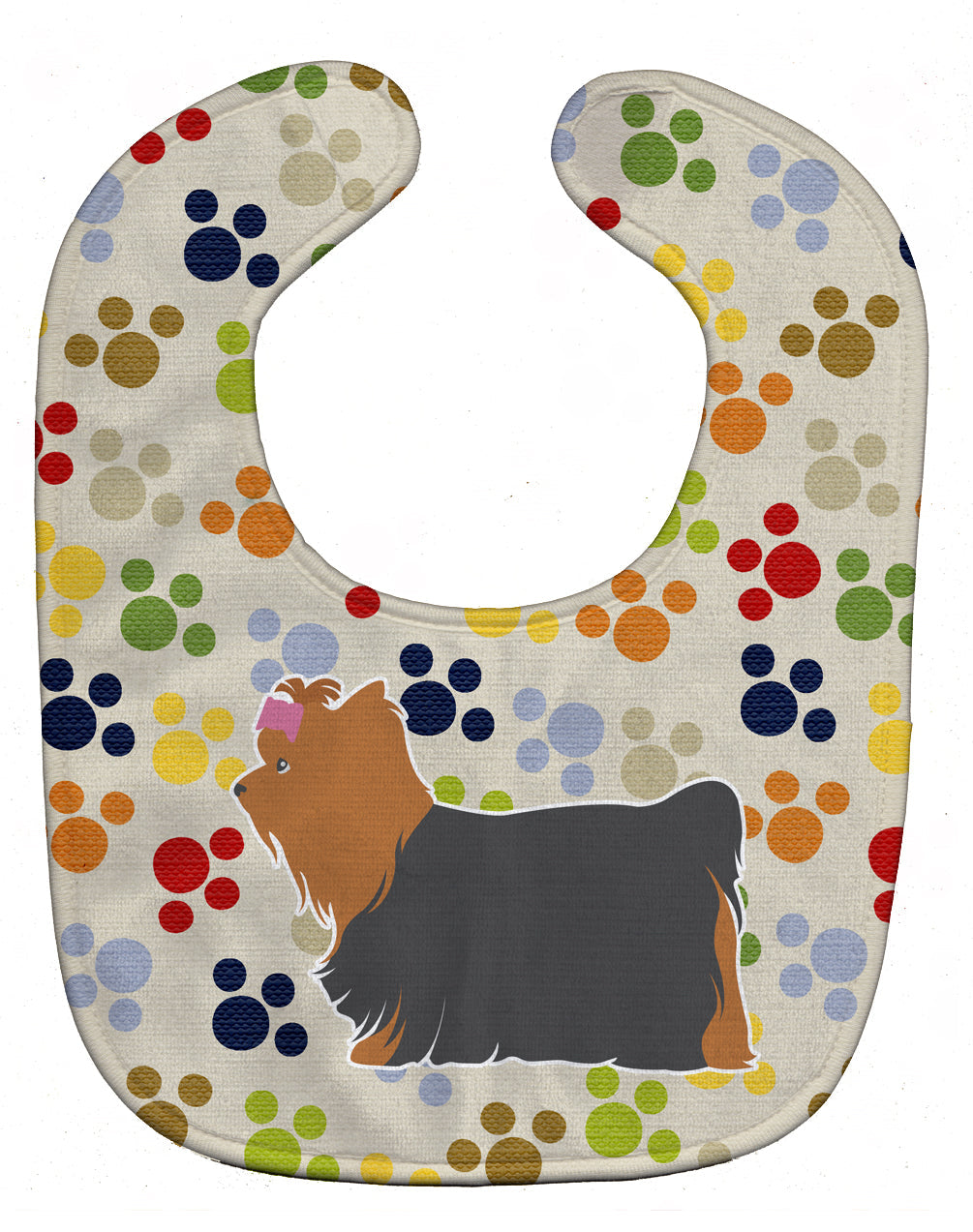 Yorkshire Terrier Yorkie Pawprints Baby Bib Easy-Clean Baby Bib Baby Feeding Accessory Baby Mealtime Essential, 10 x 13, Multicolor