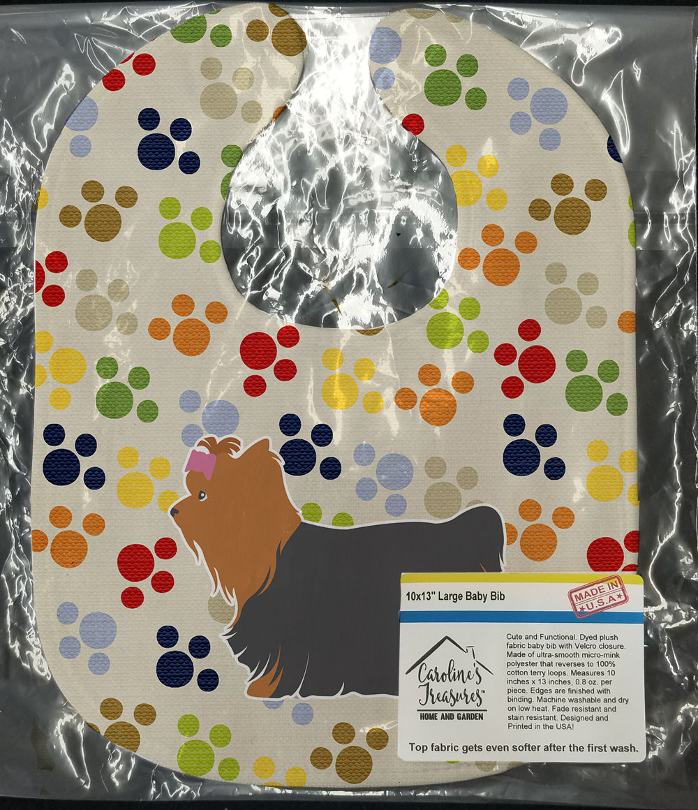 Yorkshire Terrier Yorkie Pawprints Baby Bib Easy-Clean Baby Bib Baby Feeding Accessory Baby Mealtime Essential, 10 x 13, Multicolor