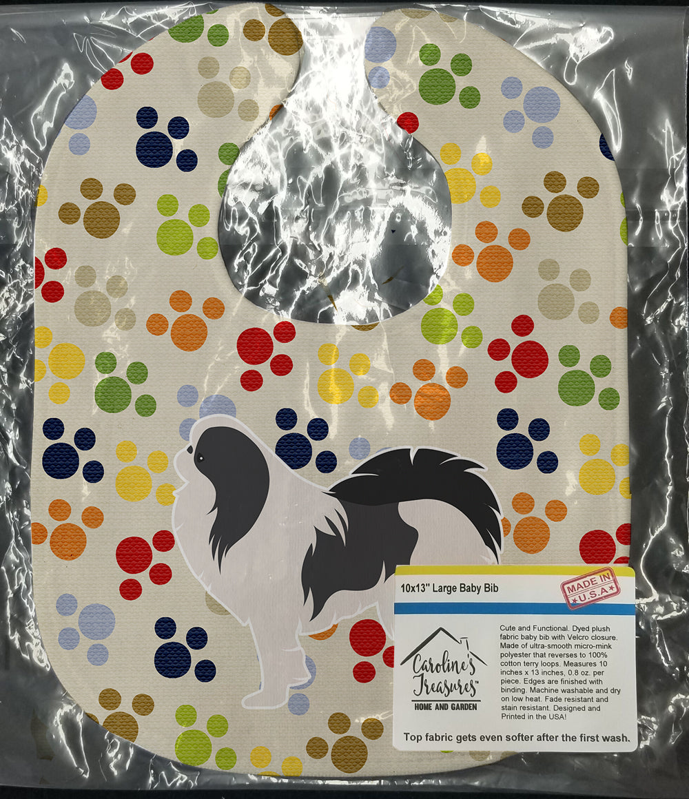 Japanese Chin Pawprints Baby Bib Easy-Clean Baby Bib Baby Feeding Accessory Baby Mealtime Essential, 10 x 13, Multicolor