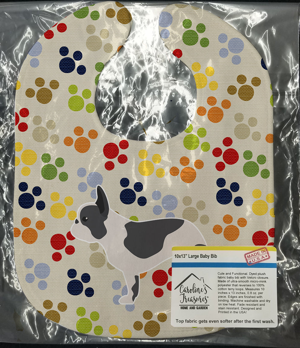 French Bulldog Pawprints Baby Bib Easy-Clean Baby Bib Baby Feeding Accessory Baby Mealtime Essential, 10 x 13, Multicolor