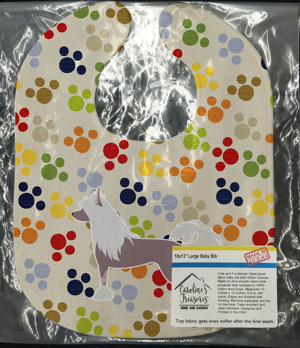 Chinese Crested Pawprints Baby Bib Easy-Clean Baby Bib Baby Feeding Accessory Baby Mealtime Essential, 10 x 13, Multicolor