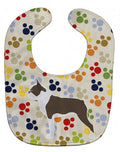 Boston Terrier Pawprints Baby Bib Easy-Clean Baby Bib Baby Feeding Accessory Baby Mealtime Essential, 10 x 13, Multicolor