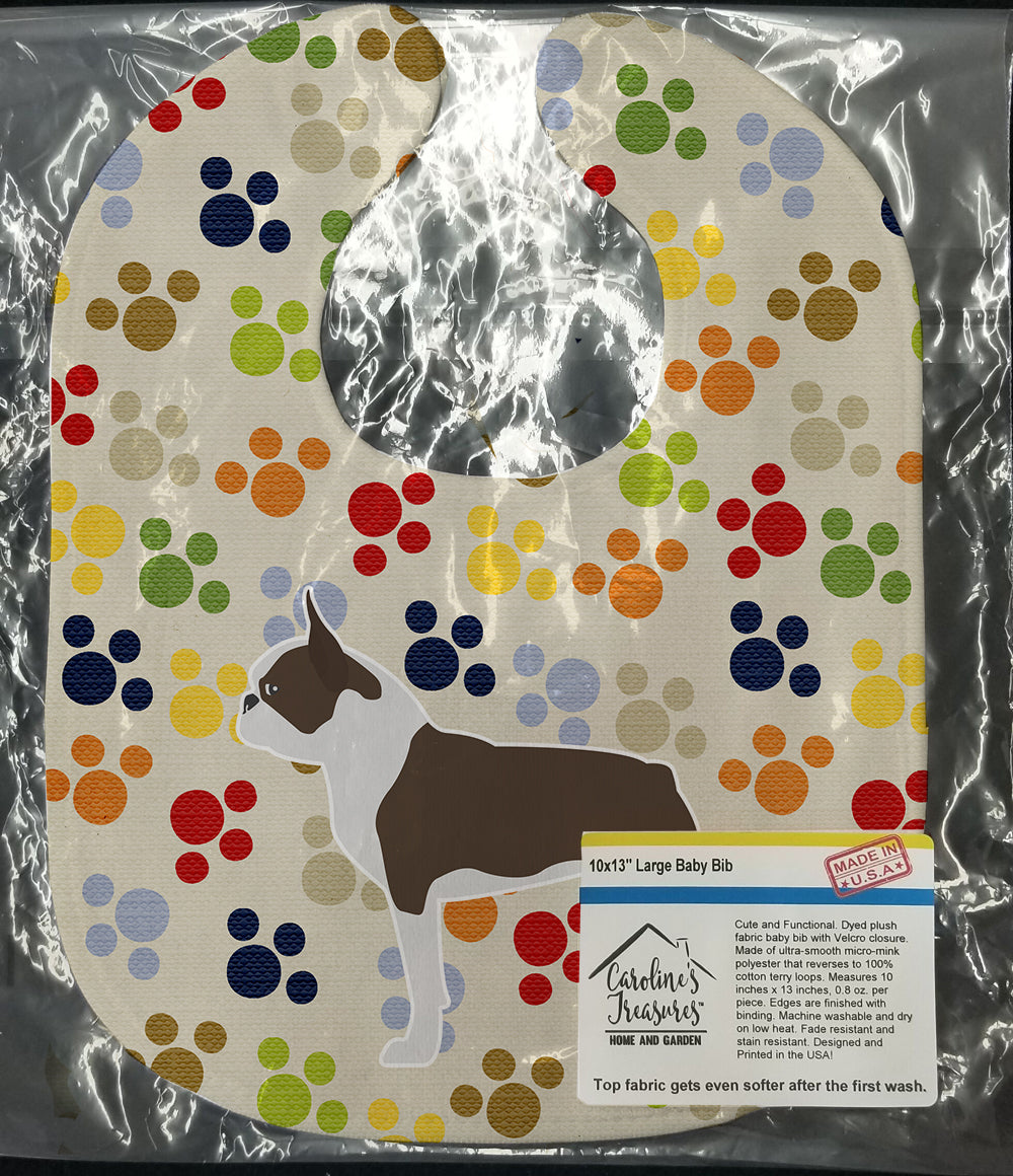 Boston Terrier Pawprints Baby Bib Easy-Clean Baby Bib Baby Feeding Accessory Baby Mealtime Essential, 10 x 13, Multicolor