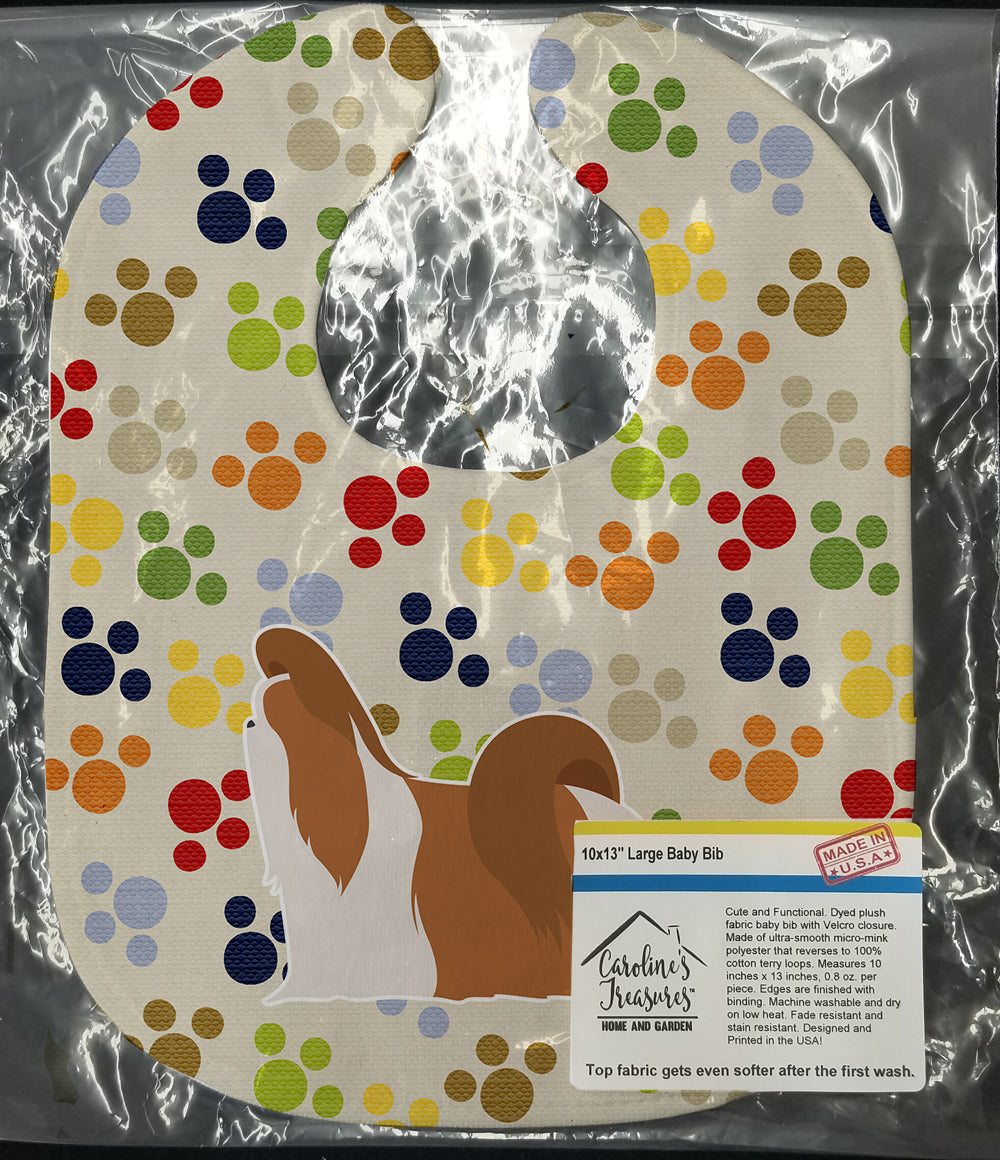 Shih Tzu Pawprints Baby Bib Easy-Clean Baby Bib Baby Feeding Accessory Baby Mealtime Essential, 10 x 13, Multicolor