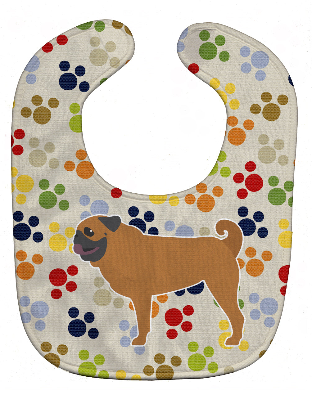 Pug Pawprints Baby Bib Easy-Clean Baby Bib Baby Feeding Accessory Baby Mealtime Essential, 10 x 13, Multicolor