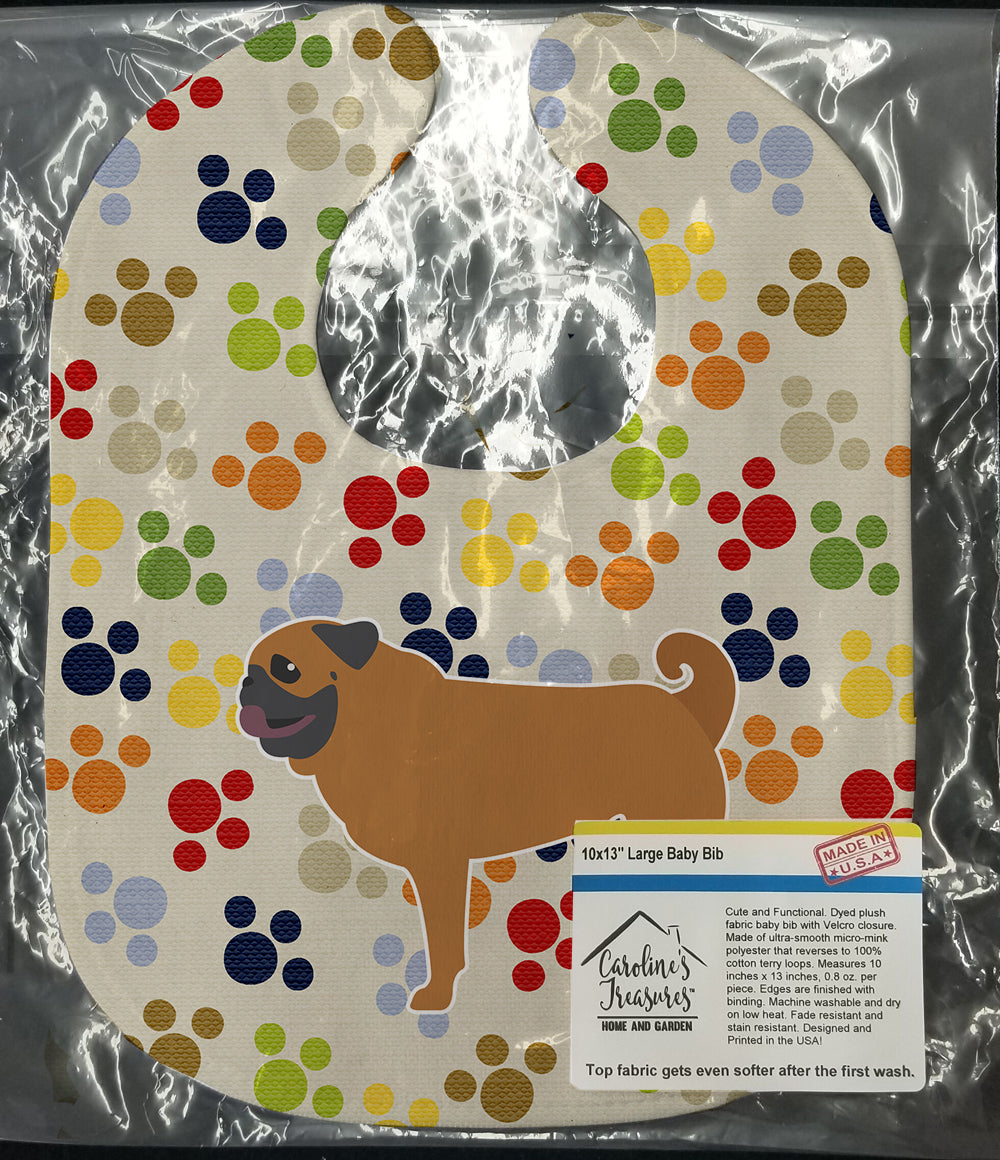 Pug Pawprints Baby Bib Easy-Clean Baby Bib Baby Feeding Accessory Baby Mealtime Essential, 10 x 13, Multicolor