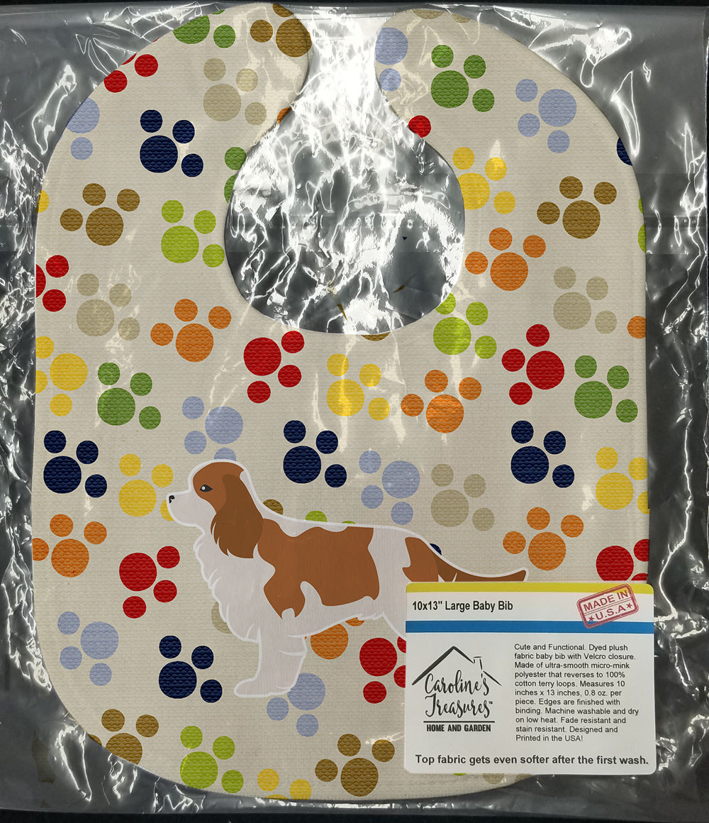 Cavalier King Charles Spaniel Pawprints Baby Bib Easy-Clean Baby Bib Baby Feeding Accessory Baby Mealtime Essential, 10 x 13, Multicolor
