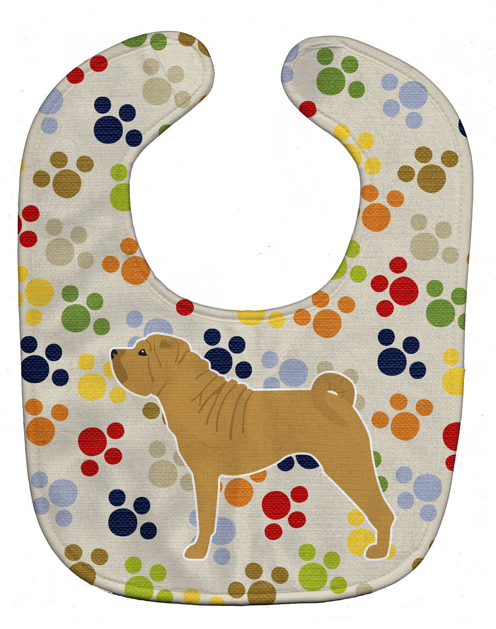 Shar Pei Merry Pawprints Baby Bib Easy-Clean Baby Bib Baby Feeding Accessory Baby Mealtime Essential, 10 x 13, Multicolor