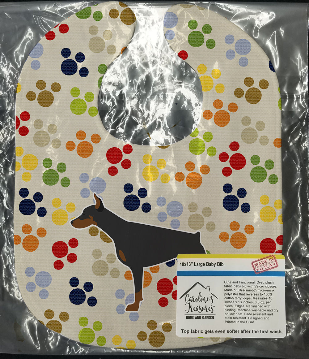 Doberman Pinscher Pawprints Baby Bib Easy-Clean Baby Bib Baby Feeding Accessory Baby Mealtime Essential, 10 x 13, Multicolor