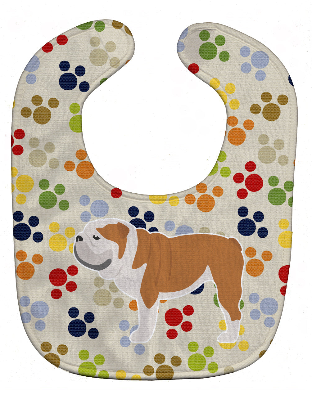 English Bulldog Pawprints Baby Bib Easy-Clean Baby Bib Baby Feeding Accessory Baby Mealtime Essential, 10 x 13, Multicolor