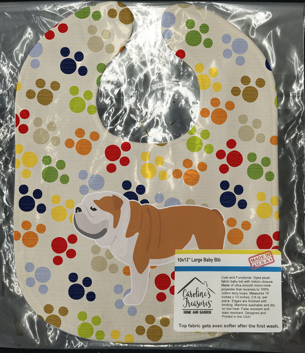 English Bulldog Pawprints Baby Bib Easy-Clean Baby Bib Baby Feeding Accessory Baby Mealtime Essential, 10 x 13, Multicolor
