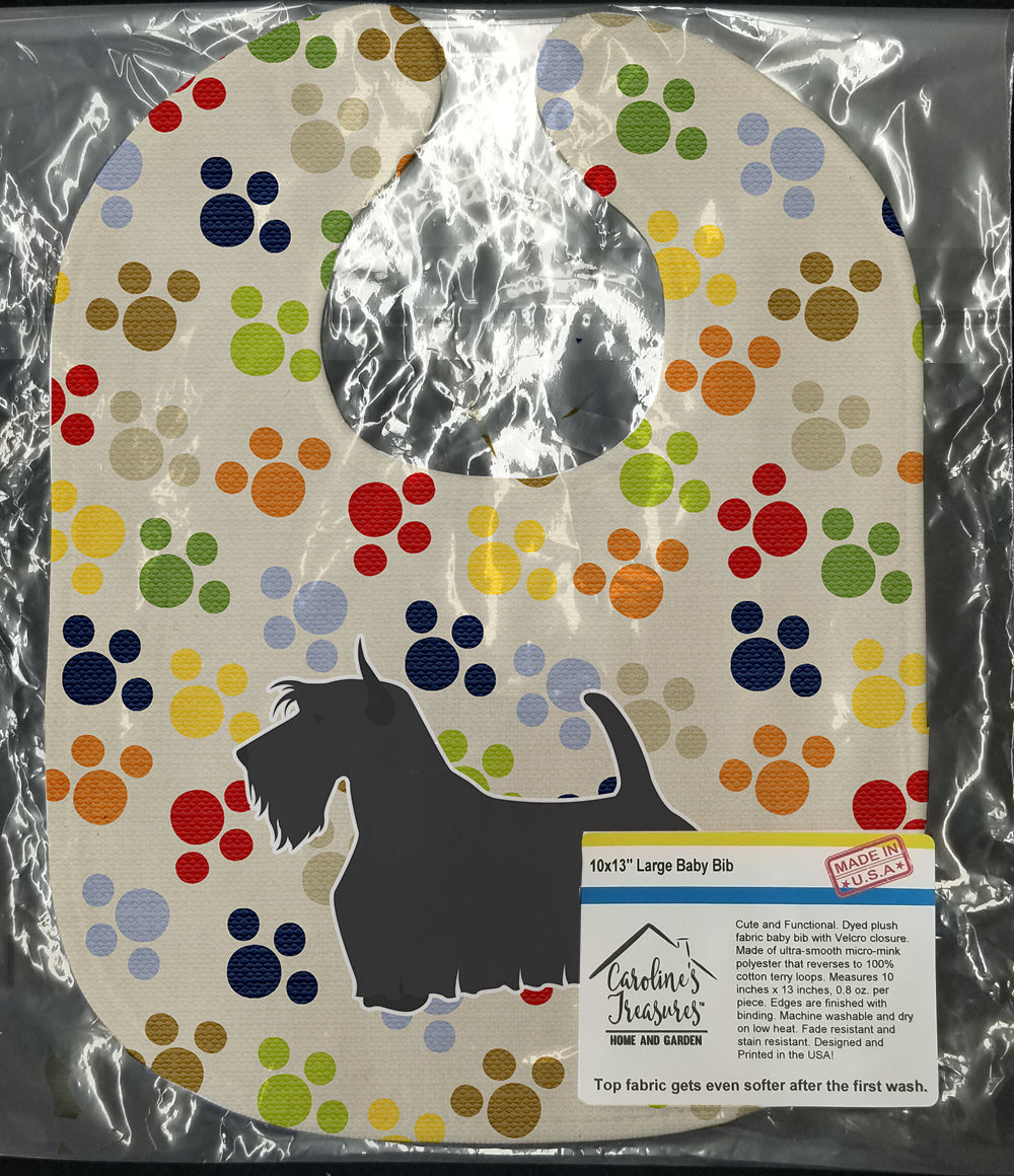 Scottish Terrier Pawprints Baby Bib Easy-Clean Baby Bib Baby Feeding Accessory Baby Mealtime Essential, 10 x 13, Multicolor
