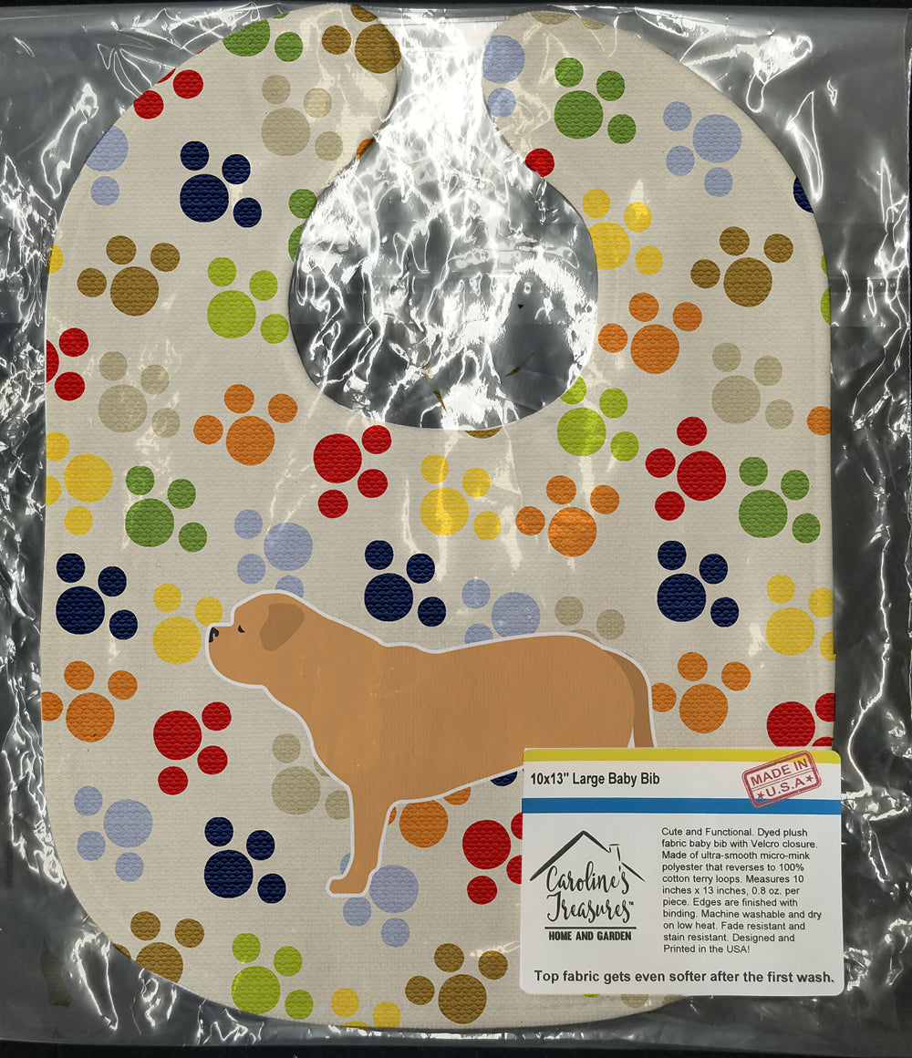 Dogue de Bordeaux Pawprints Baby Bib Easy-Clean Baby Bib Baby Feeding Accessory Baby Mealtime Essential, 10 x 13, Multicolor
