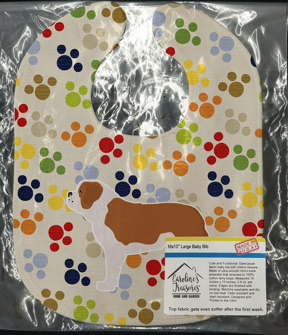 Saint Bernard Pawprints Baby Bib Easy-Clean Baby Bib Baby Feeding Accessory Baby Mealtime Essential, 10 x 13, Multicolor