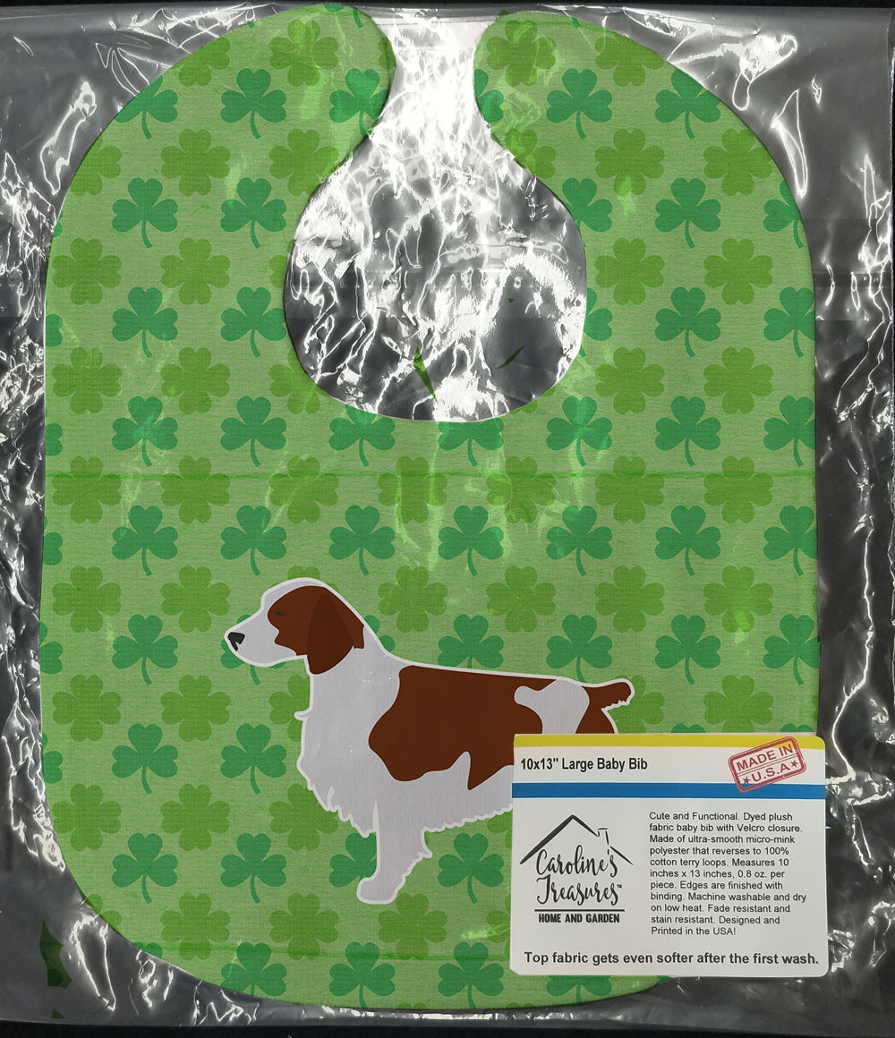 Welsh Springer Spaniel Shamrocks  Baby Bib Easy-Clean Baby Bib Baby Feeding Accessory Baby Mealtime Essential, 10 x 13, Multicolor