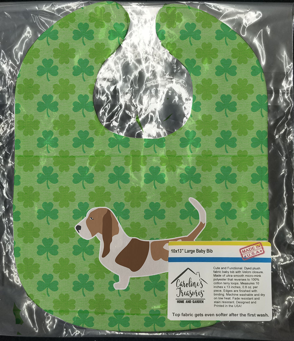 Basset Hound Shamrocks  Baby Bib Easy-Clean Baby Bib Baby Feeding Accessory Baby Mealtime Essential, 10 x 13, Multicolor
