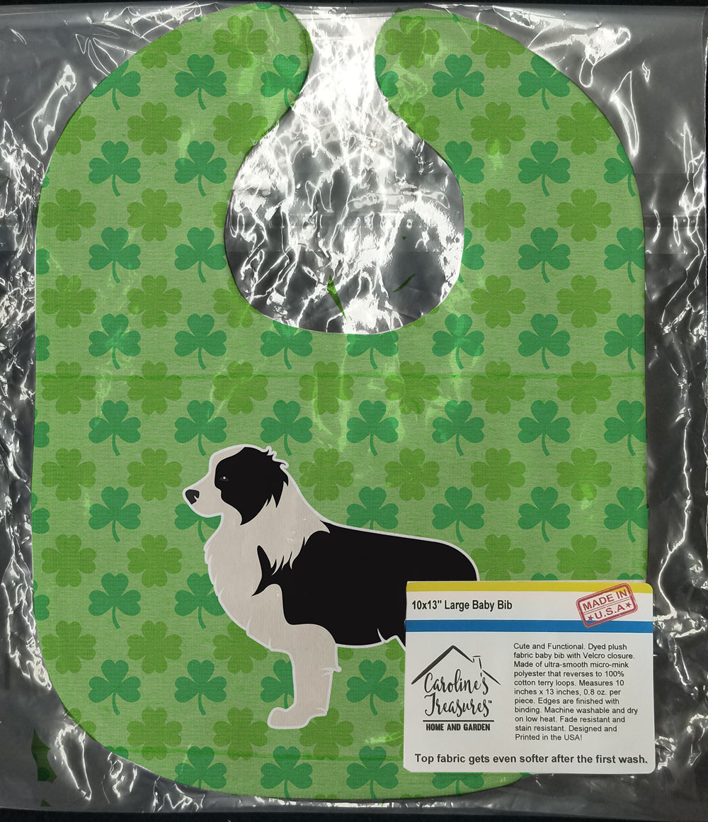 Black Border Collie Shamrocks  Baby Bib Easy-Clean Baby Bib Baby Feeding Accessory Baby Mealtime Essential, 10 x 13, Multicolor
