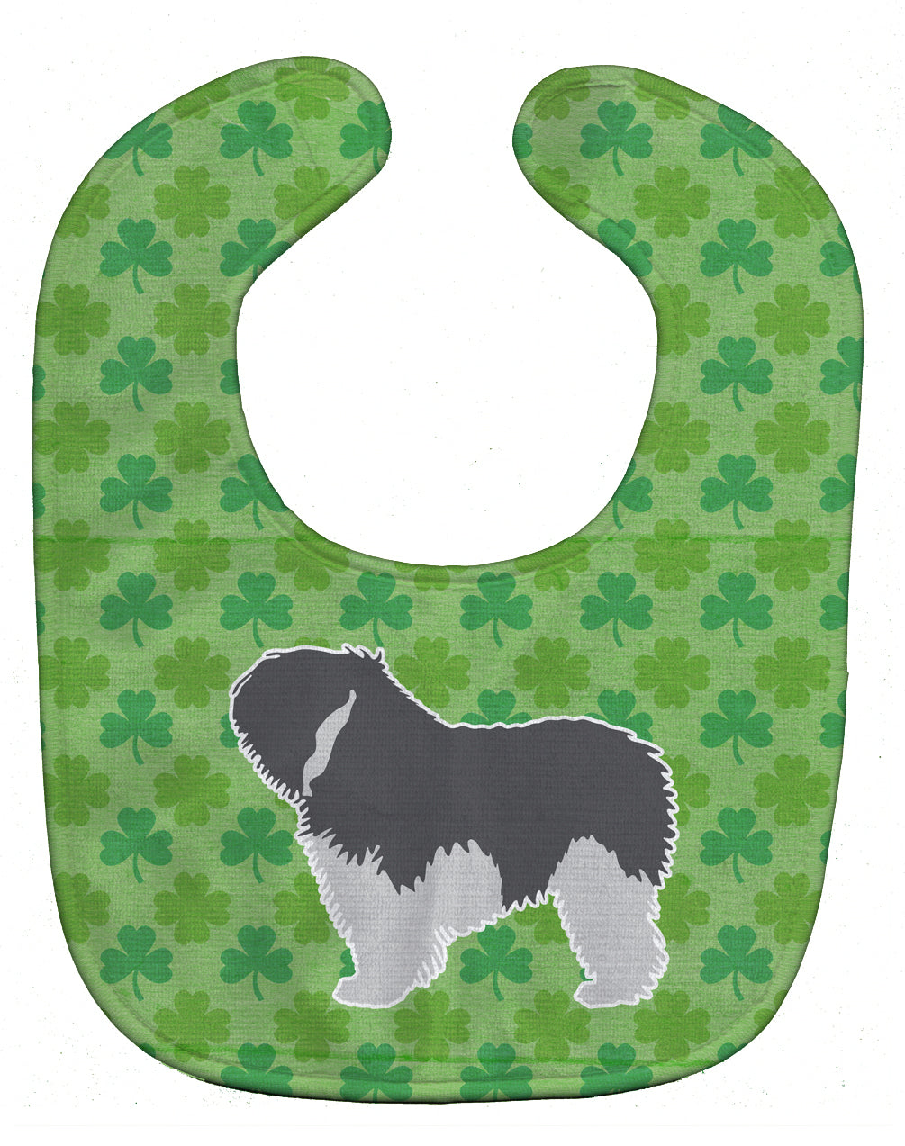 Polish Lowland Sheepdog Dog Shamrocks  Baby Bib Easy-Clean Baby Bib Baby Feeding Accessory Baby Mealtime Essential, 10 x 13, Multicolor
