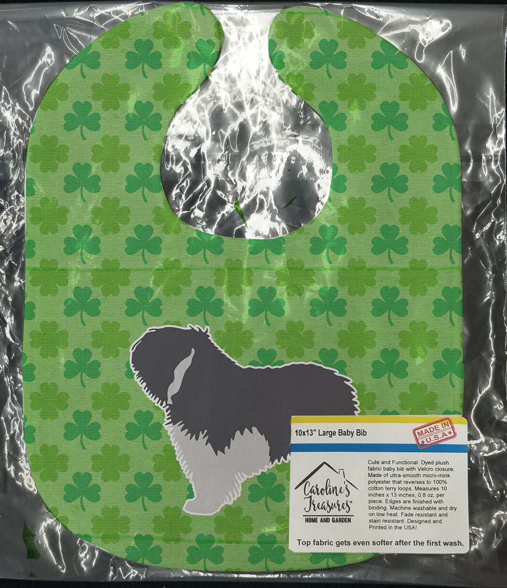 Polish Lowland Sheepdog Dog Shamrocks  Baby Bib Easy-Clean Baby Bib Baby Feeding Accessory Baby Mealtime Essential, 10 x 13, Multicolor