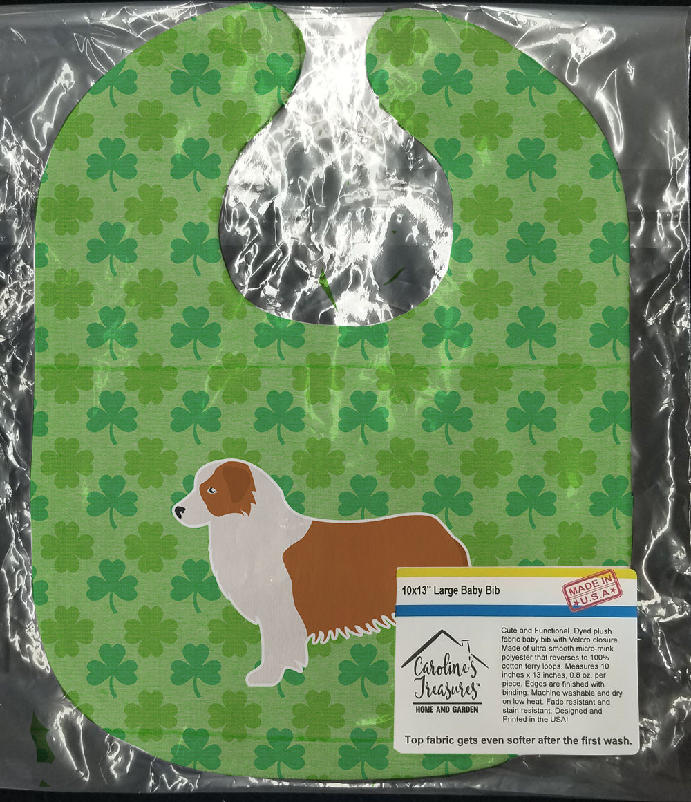 Australian Shepherd Dog Shamrocks  Baby Bib Easy-Clean Baby Bib Baby Feeding Accessory Baby Mealtime Essential, 10 x 13, Multicolor