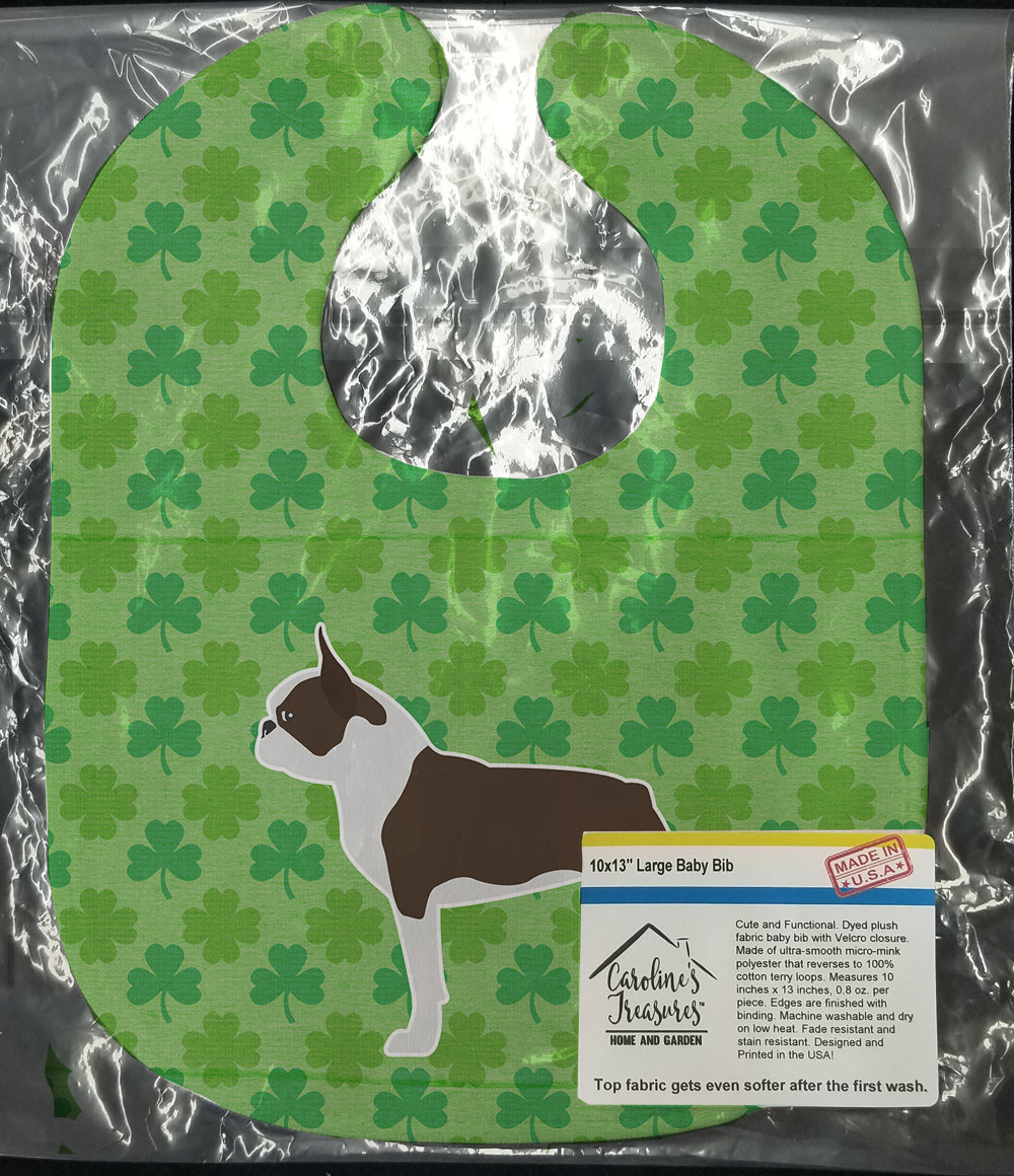 Boston Terrier Shamrocks  Baby Bib Easy-Clean Baby Bib Baby Feeding Accessory Baby Mealtime Essential, 10 x 13, Multicolor