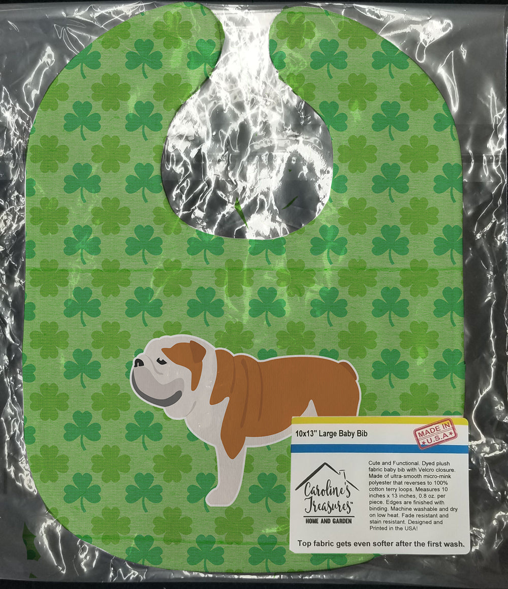 English Bulldog Shamrocks  Baby Bib Easy-Clean Baby Bib Baby Feeding Accessory Baby Mealtime Essential, 10 x 13, Multicolor