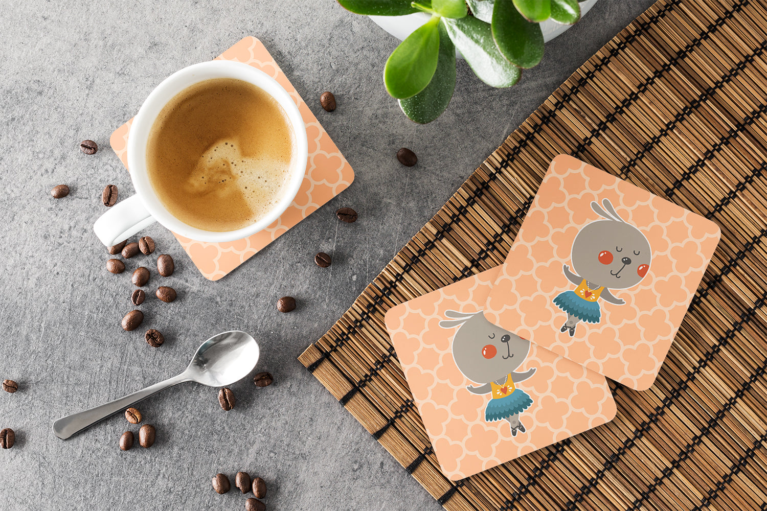 Ballerina Rabbit Foam Coasters Set of 4 Cup Coasters for Indoor Outdoor, Tabletop Protection, Anti Slip, Mouse pad Material