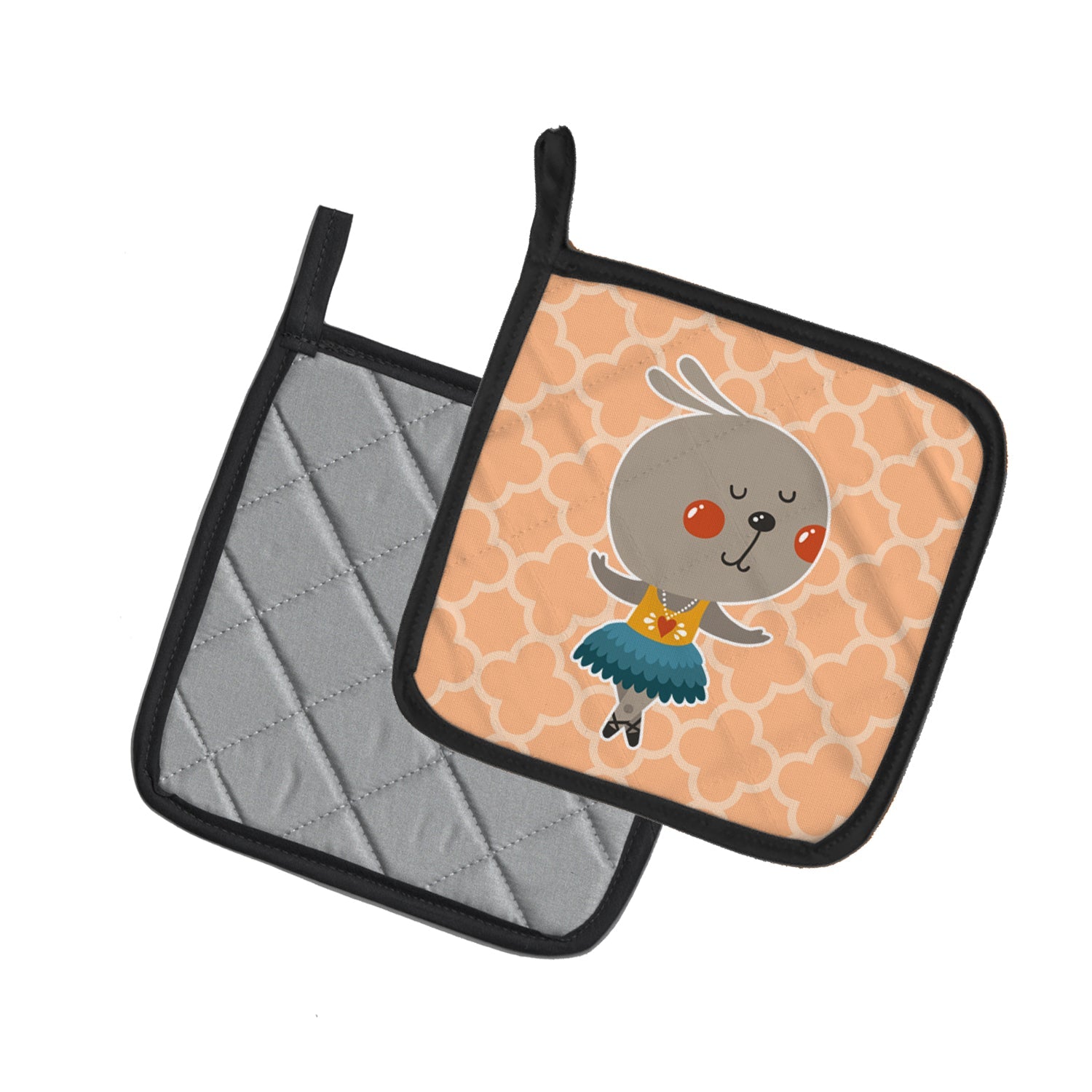 Ballerina Rabbit Pot Holder Set of 2 Heat Resistant Quilted Hot Pads 7.5 x 7.5 Inch, Insulated Kitchen Trivets for Cooking & Baking