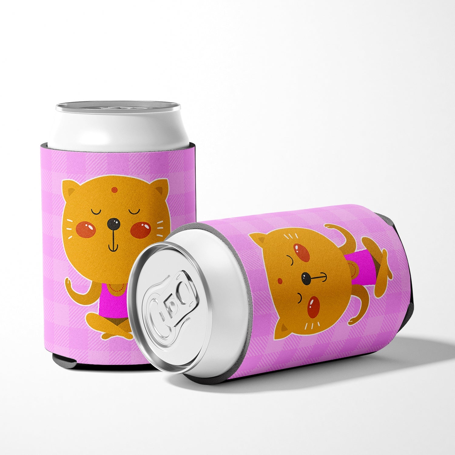 Yoga Cat Can or Bottle Hugger Cooler Sleeve for Standard 12 oz Cans, Insulated Foam Beer & Soda Can Hugger Reusable