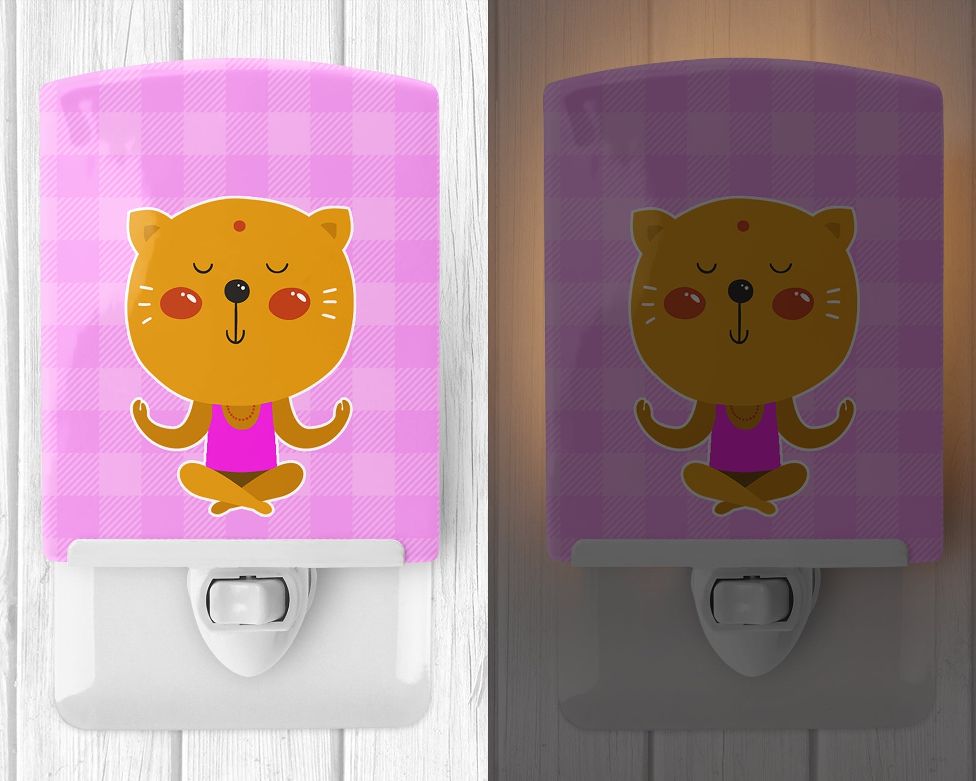 Yoga Cat Ceramic Night Light Compact, UL-Certified, Ideal for Bedroom, Bathroom, Nursery, Hallway, Kitchen, 6x4x3, Multicolor