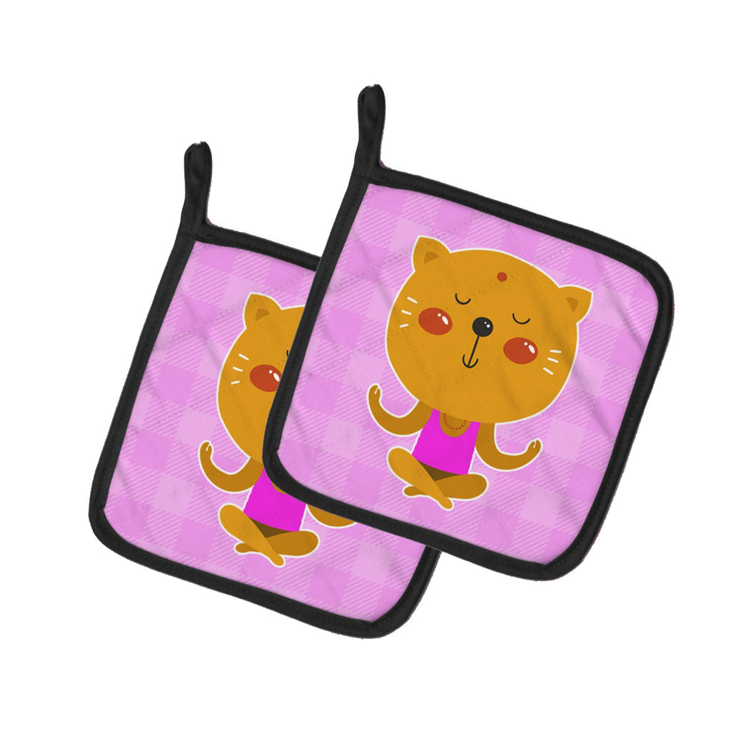 Yoga Cat Pot Holder Set of 2 Heat Resistant Quilted Hot Pads 7.5 x 7.5 Inch, Insulated Kitchen Trivets for Cooking & Baking