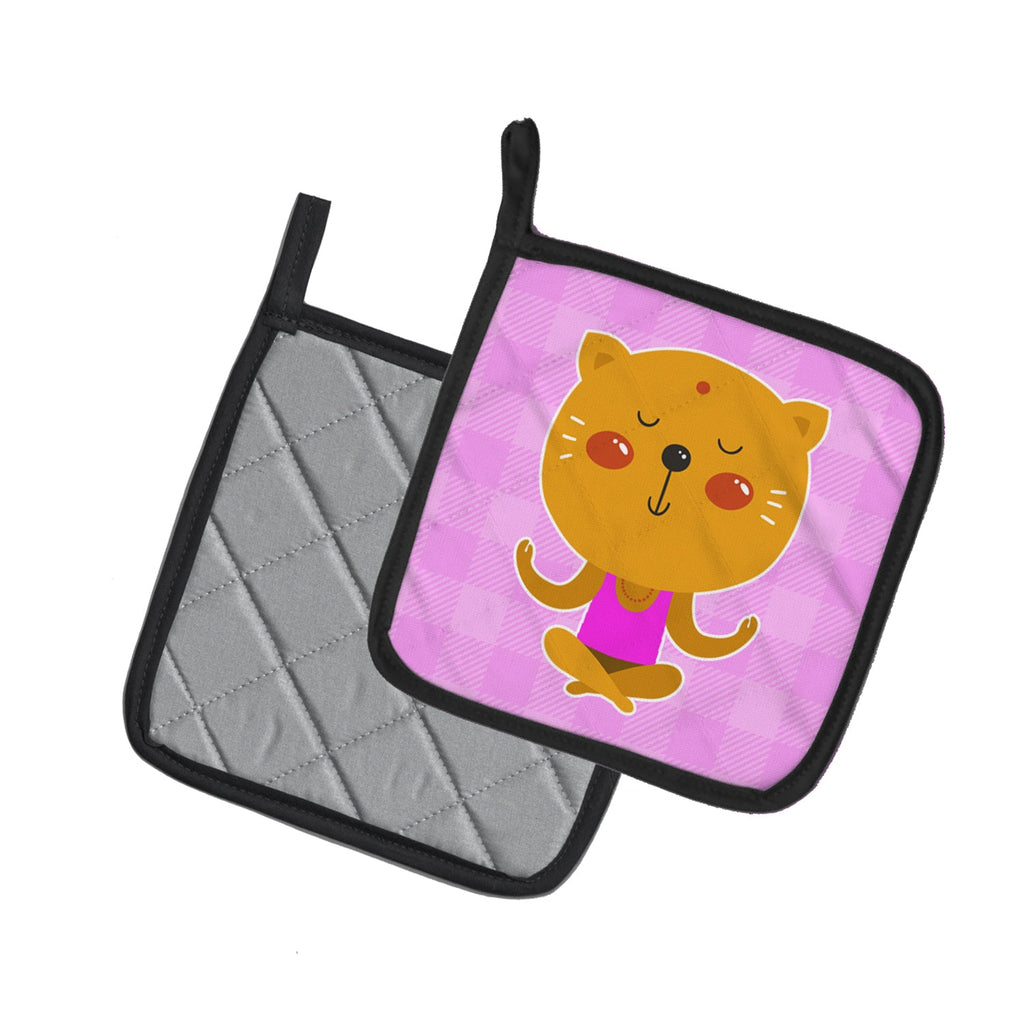 Yoga Cat Pot Holder Set of 2 Heat Resistant Quilted Hot Pads 7.5 x 7.5 Inch, Insulated Kitchen Trivets for Cooking & Baking
