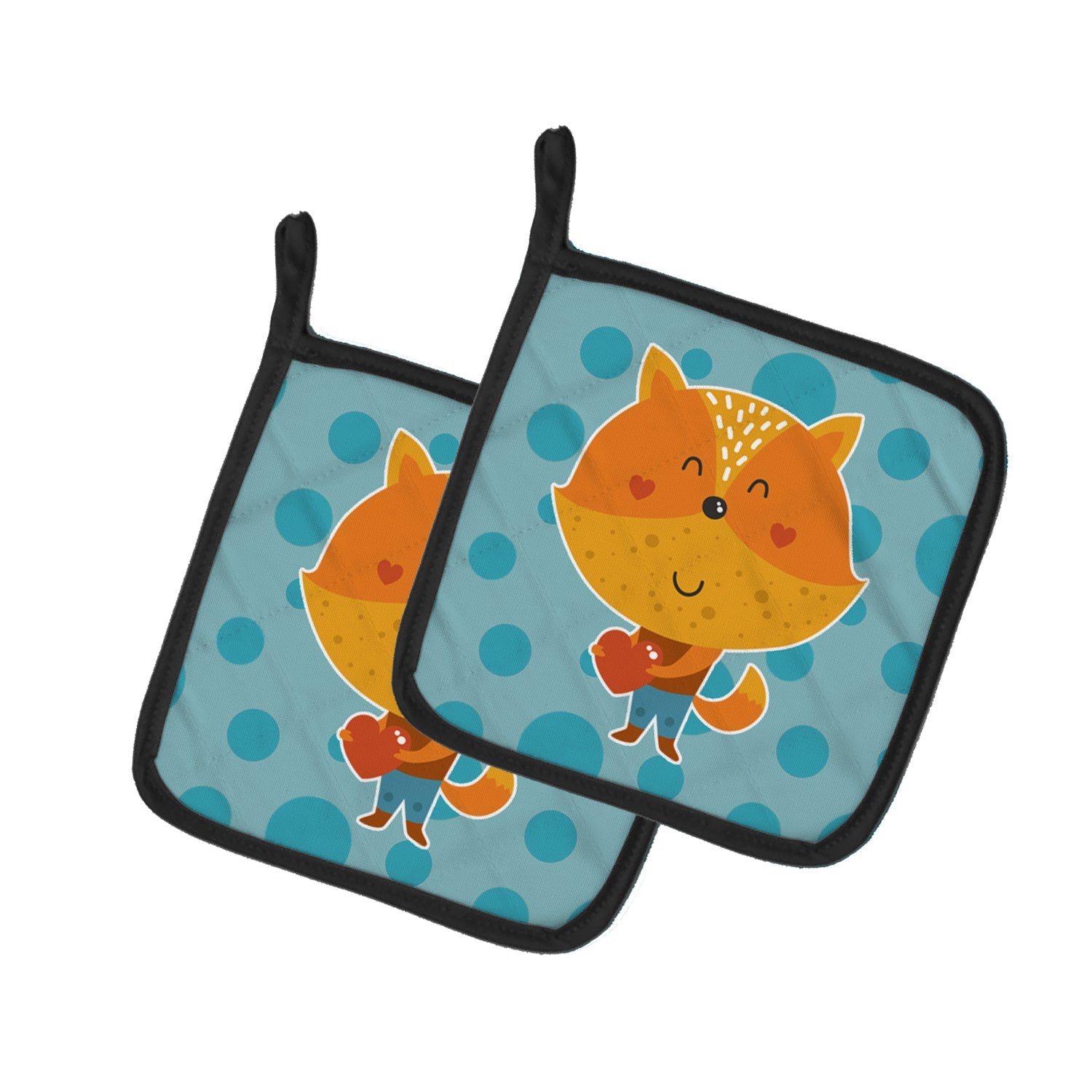 Polkadot Squirrel Pot Holder Set of 2 Heat Resistant Quilted Hot Pads 7.5 x 7.5 Inch, Insulated Kitchen Trivets for Cooking & Baking