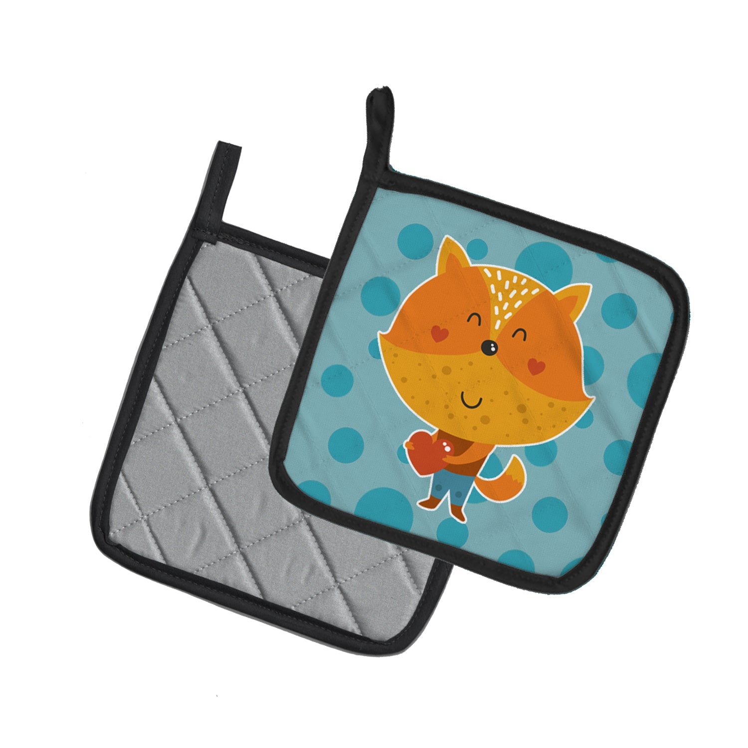 Polkadot Squirrel Pot Holder Set of 2 Heat Resistant Quilted Hot Pads 7.5 x 7.5 Inch, Insulated Kitchen Trivets for Cooking & Baking
