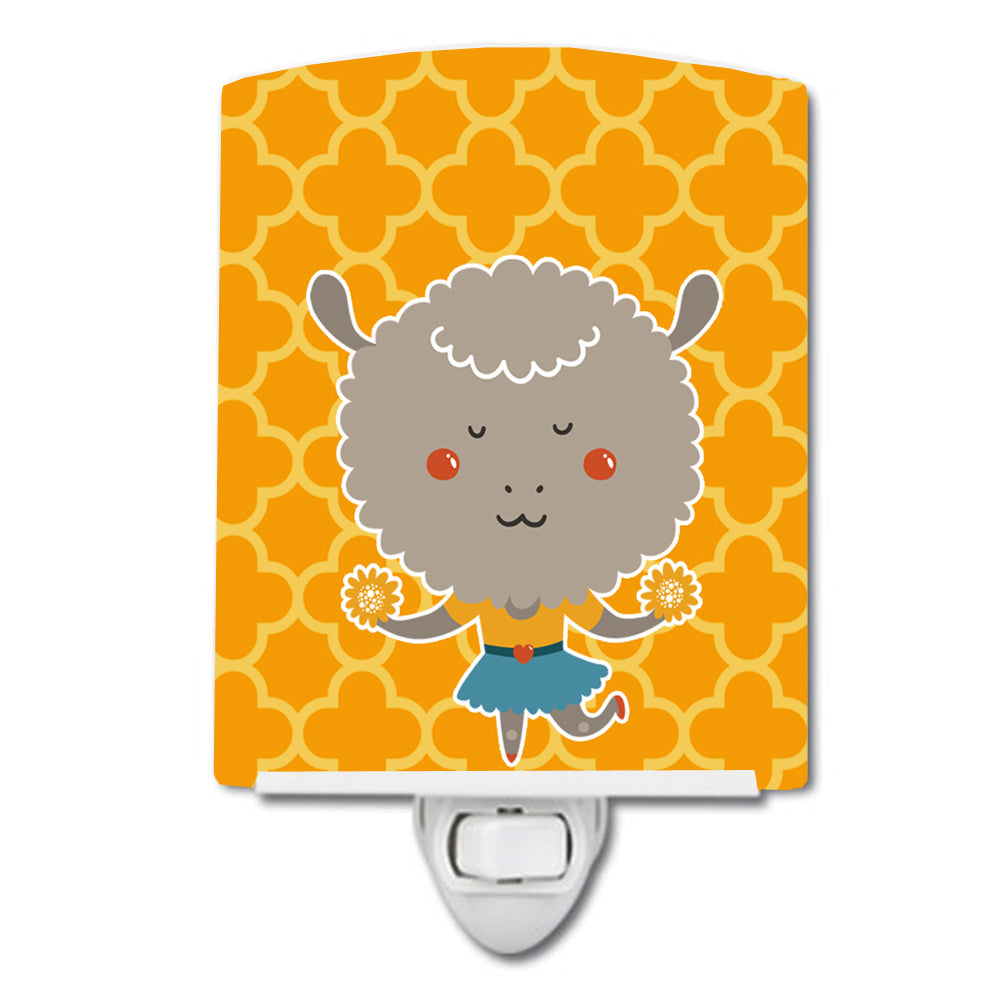 Cheerleader Lamb Sheep Ceramic Night Light Compact, UL-Certified, Ideal for Bedroom, Bathroom, Nursery, Hallway, Kitchen, 6x4x3, Multicolor