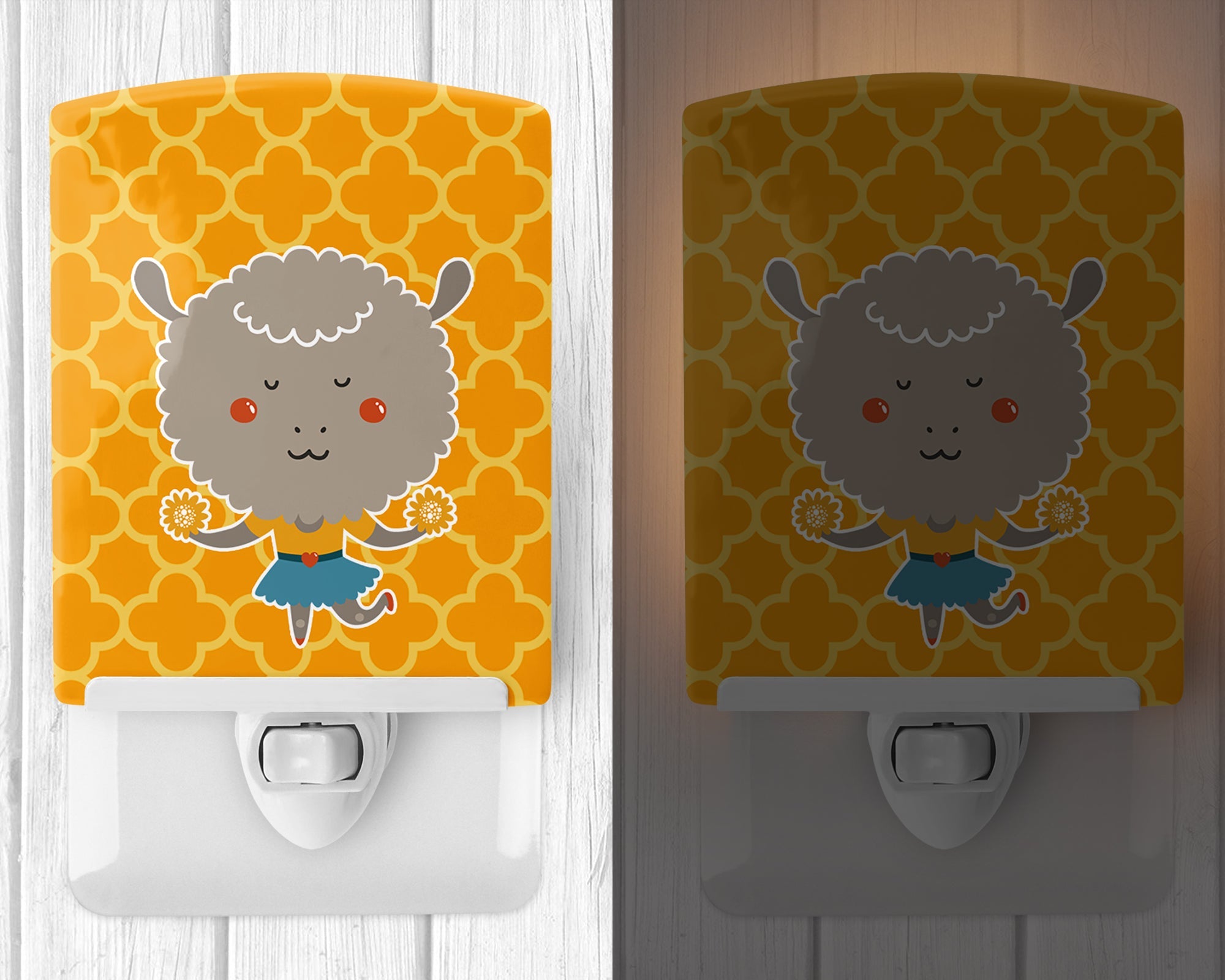 Cheerleader Lamb Sheep Ceramic Night Light Compact, UL-Certified, Ideal for Bedroom, Bathroom, Nursery, Hallway, Kitchen, 6x4x3, Multicolor