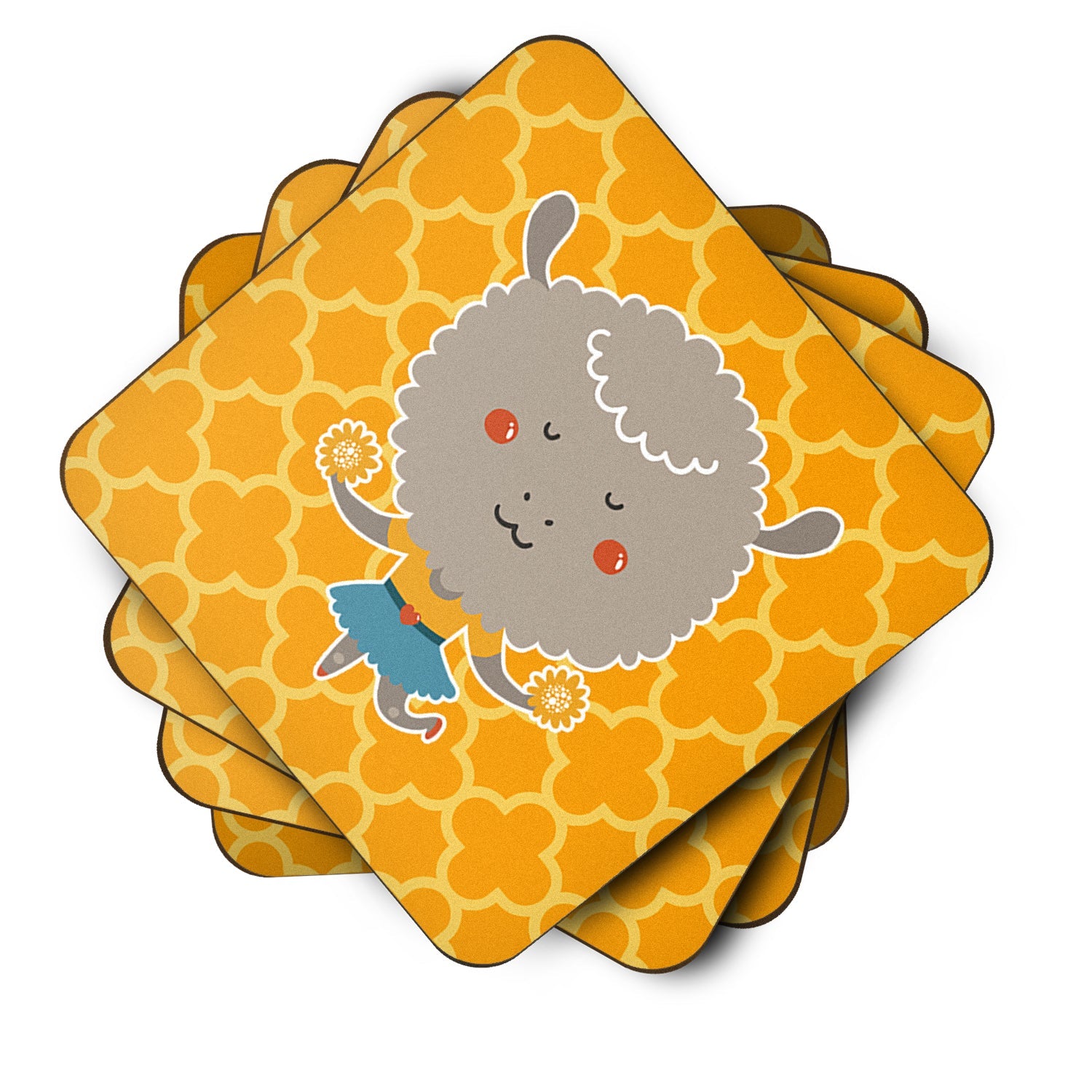Cheerleader Lamb Sheep Foam Coasters Set of 4 Cup Coasters for Indoor Outdoor, Tabletop Protection, Anti Slip, Mouse pad Material